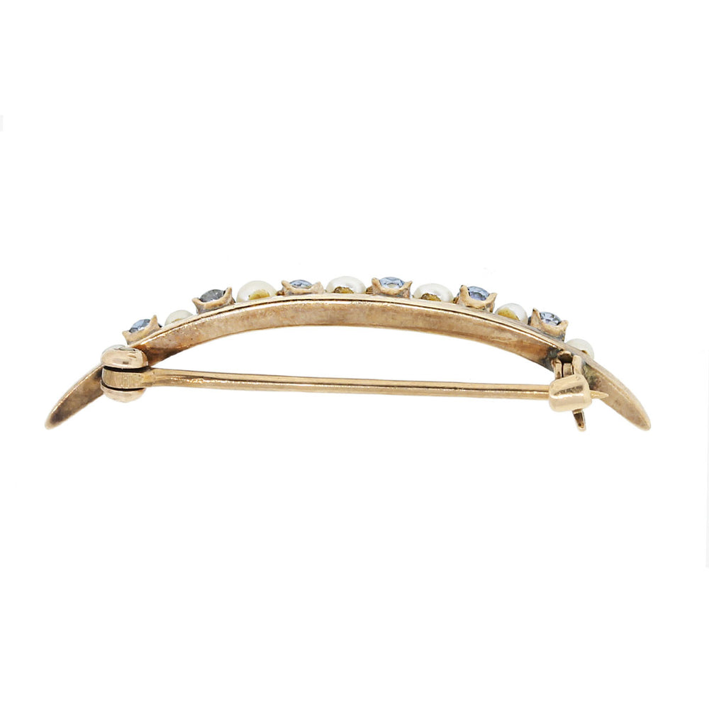 10k Yellow Gold Pearl and Sapphire Crescent Pin