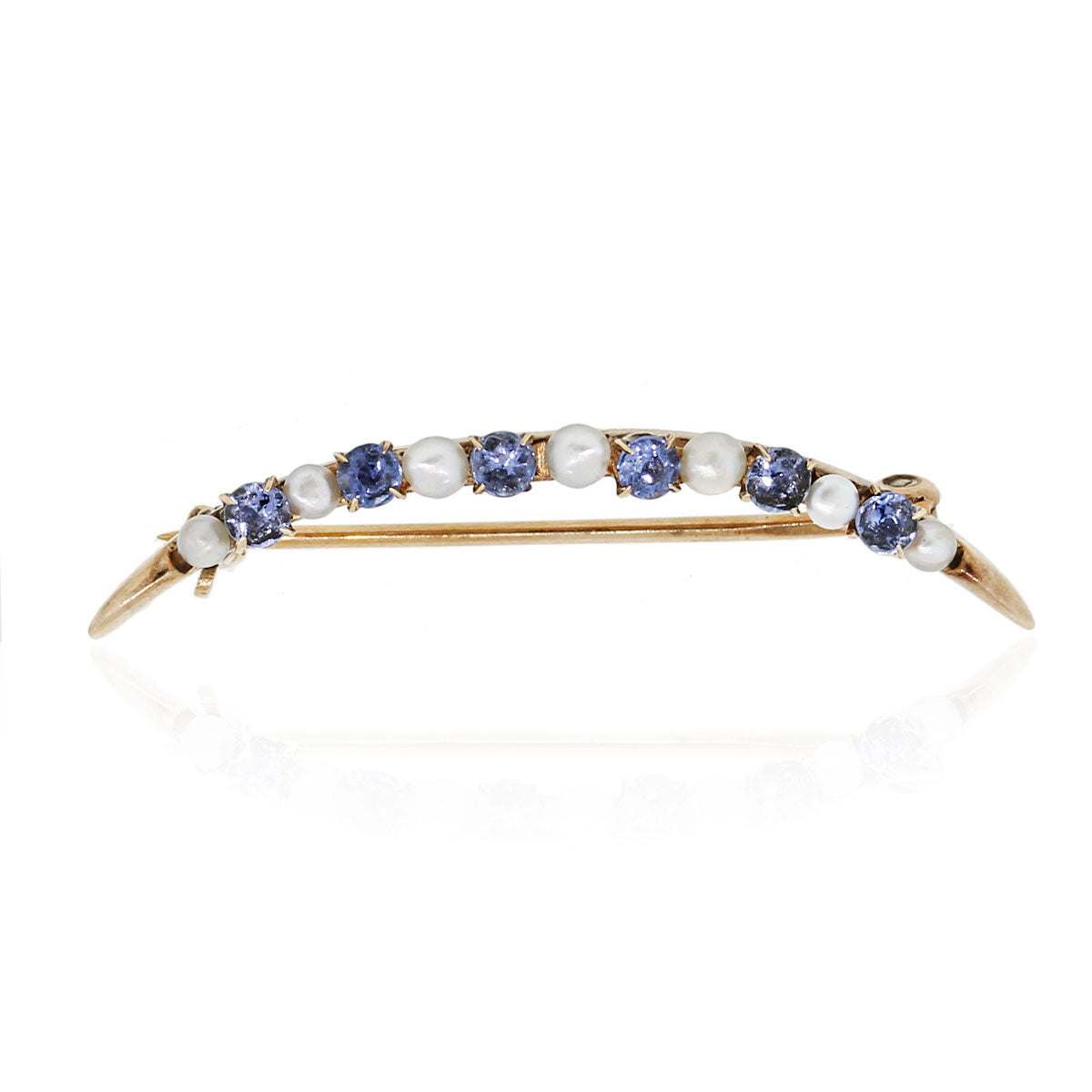 10k Yellow Gold Pearl and Sapphire Crescent Pin