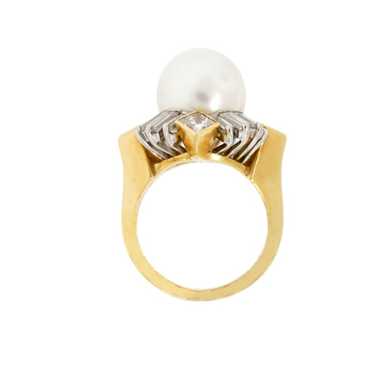 18k Two Tone 2.20ctw Diamond and Pearl Ring