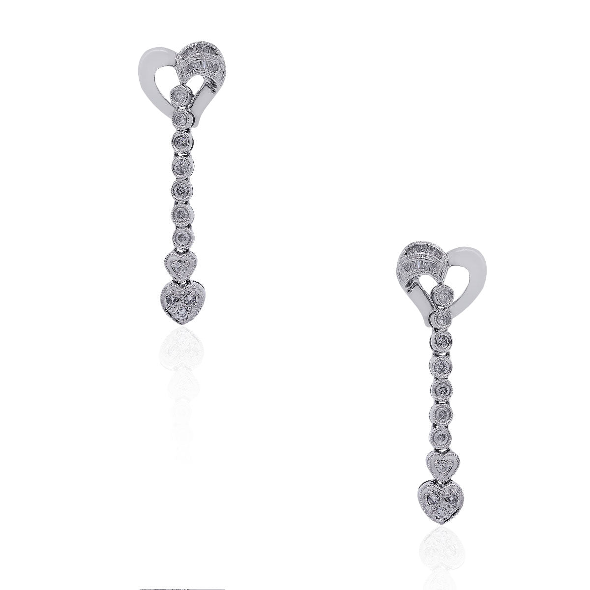 14k White Gold 0.55ctw Diamond Heart Dangle Earrings