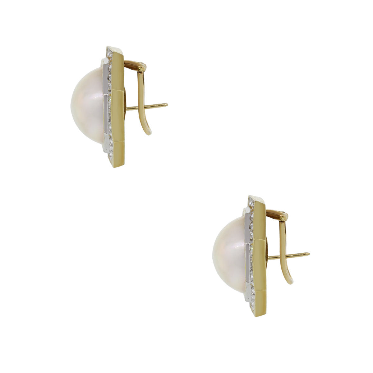 14k Yellow Gold Mobe Pearl 1.50ctw Diamond Earrings