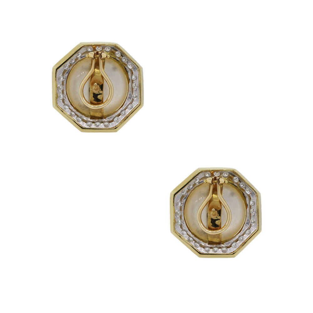 14k Yellow Gold Mobe Pearl 1.50ctw Diamond Earrings