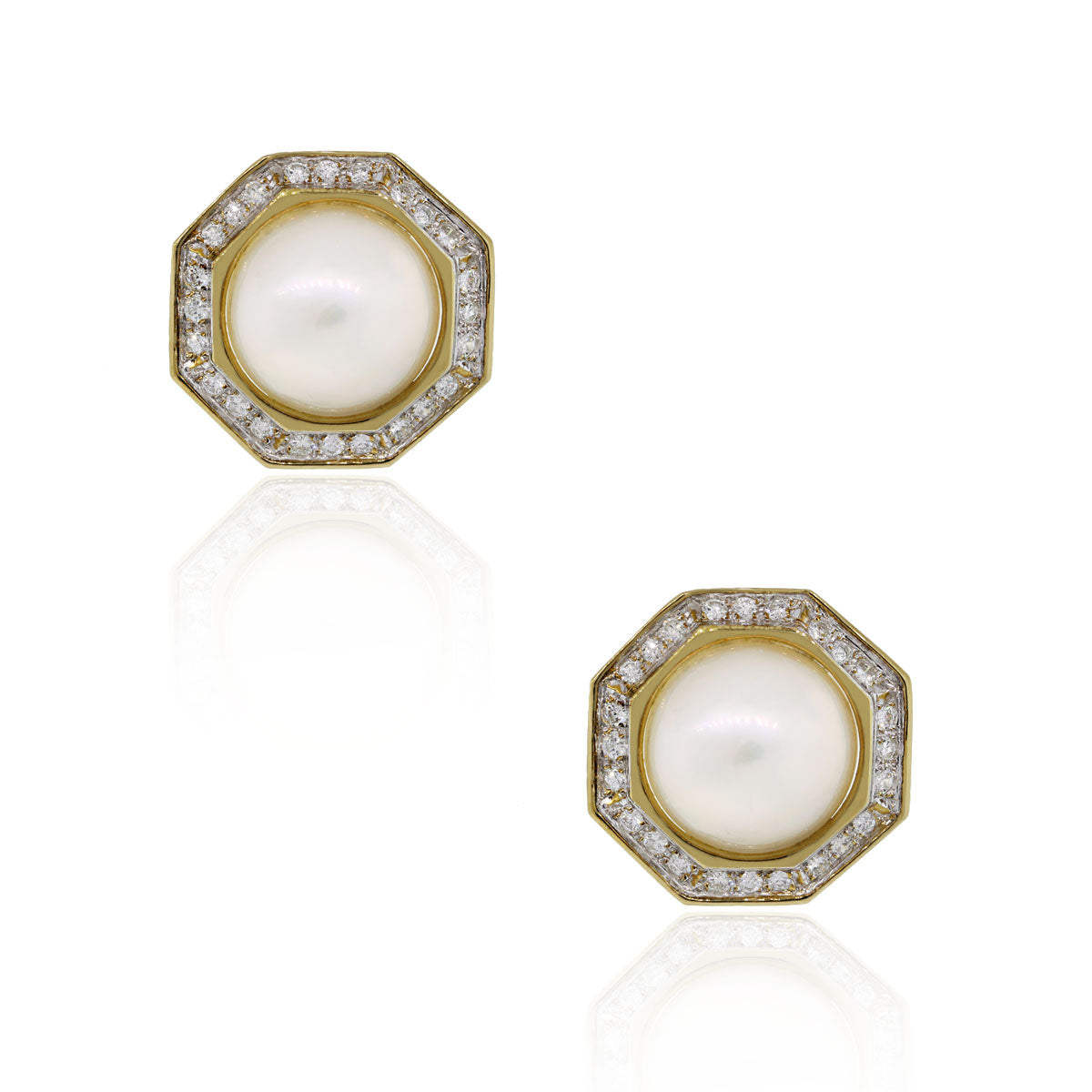 14k Yellow Gold Mobe Pearl 1.50ctw Diamond Earrings