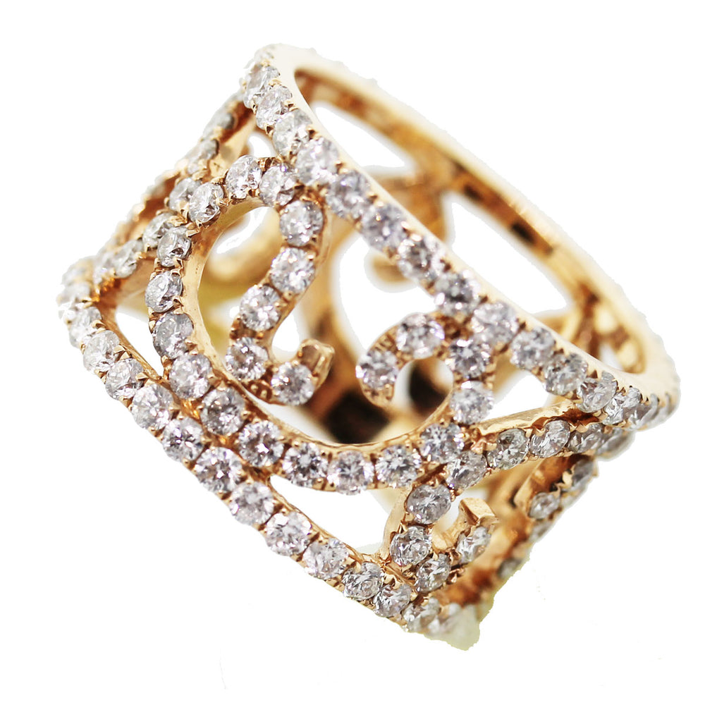 18K Rose Gold Natural 3.79 Carat Diamond Swirling Vines Ring