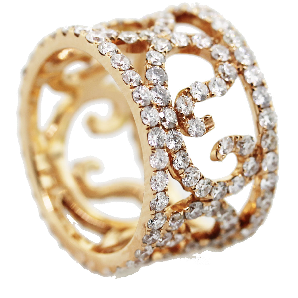 18K Rose Gold Natural 3.79 Carat Diamond Swirling Vines Ring