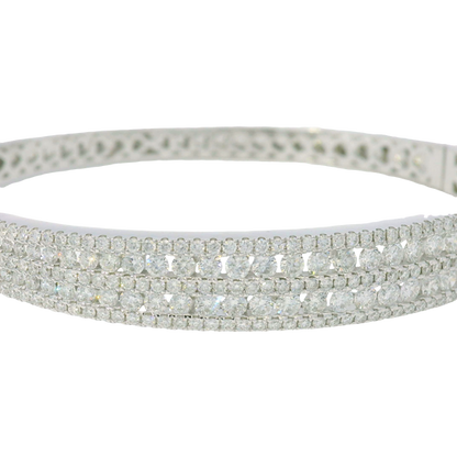 14k White Gold Natural Diamond 5-Row Bangle Bracelet
