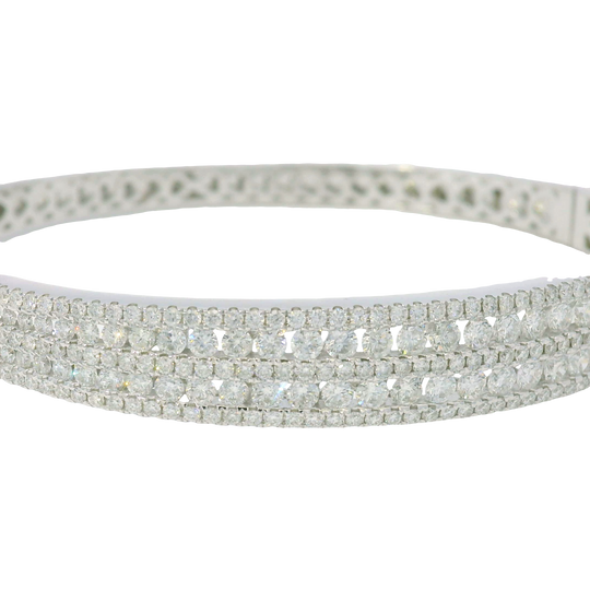 14k White Gold Natural Diamond 5-Row Bangle Bracelet