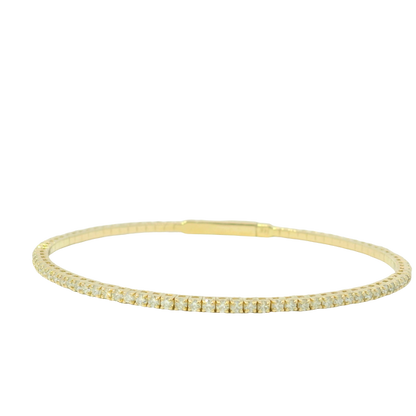 14k Yellow Gold Natural Round Brilliant Cut 1.58 Cwt Diamond Flexible Bangle