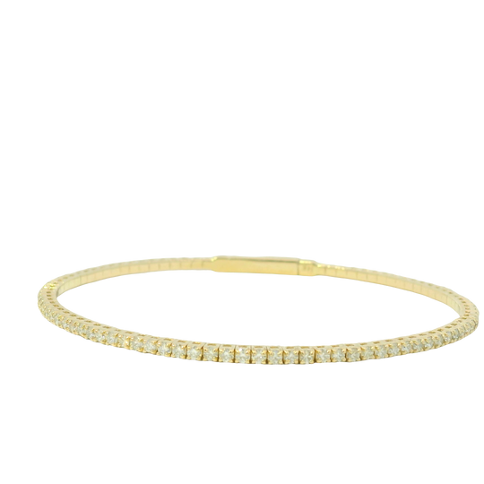 14k Yellow Gold Natural Round Brilliant Cut 1.58 Cwt Diamond Flexible Bangle