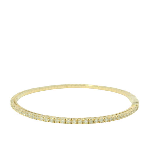 14k Yellow Gold Natural Round Brilliant Cut 1.58 Cwt Diamond Flexible Bangle