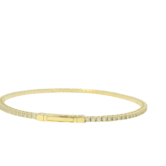 14k Yellow Gold Natural Round Brilliant Cut 1.58 Cwt Diamond Flexible Bangle
