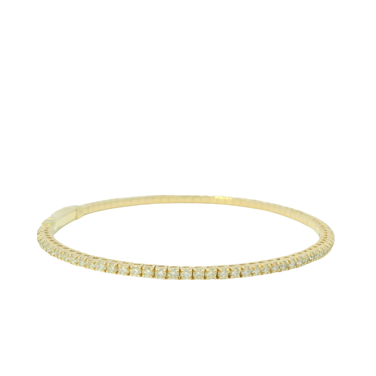 14k Yellow Gold Natural Round Brilliant Cut 1.58 Cwt Diamond Flexible Bangle