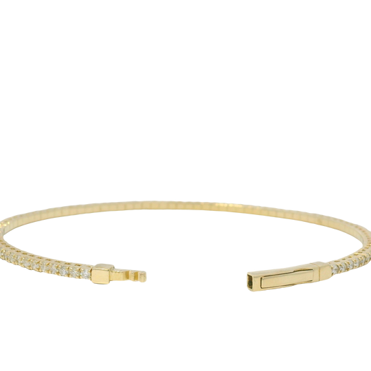 14k Yellow Gold Natural Round Brilliant Cut 1.58 Cwt Diamond Flexible Bangle