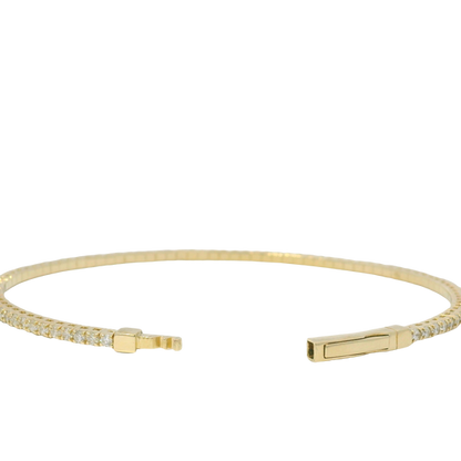 14k Yellow Gold Natural Round Brilliant Cut 1.58 Cwt Diamond Flexible Bangle