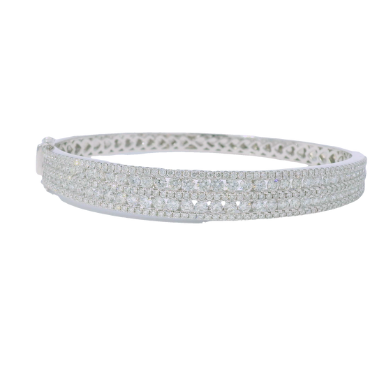 14k White Gold Natural Diamond 5-Row Bangle Bracelet