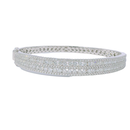 14k White Gold Natural Diamond 5-Row Bangle Bracelet