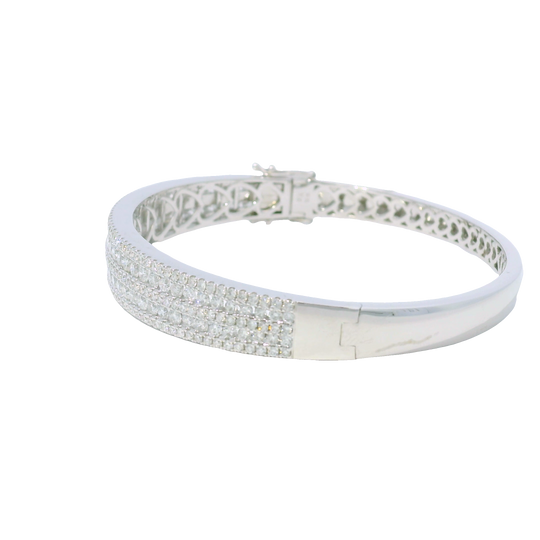 14k White Gold Natural Diamond 5-Row Bangle Bracelet
