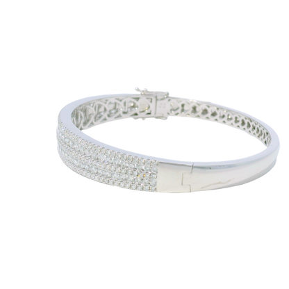 14k White Gold Natural Diamond 5-Row Bangle Bracelet