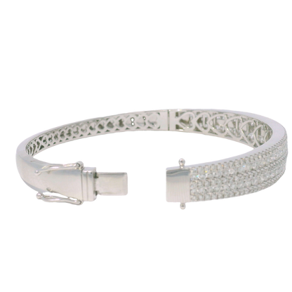 14k White Gold Natural Diamond 5-Row Bangle Bracelet