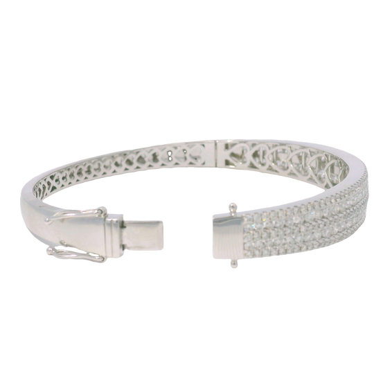 14k White Gold Natural Diamond 5-Row Bangle Bracelet