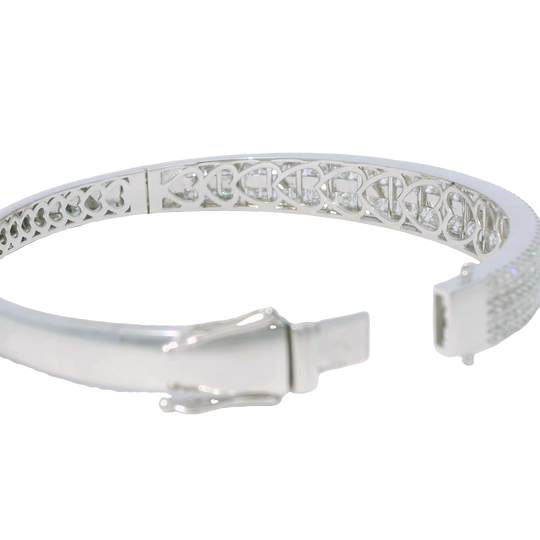 14k White Gold Natural Diamond 5-Row Bangle Bracelet