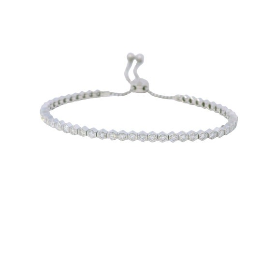 14k White Gold Natural Round Diamonds Adjustable Tennis Bracelet