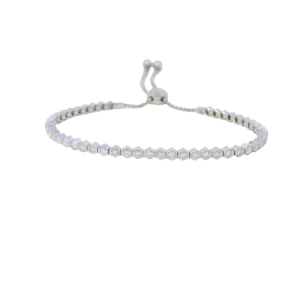 14k White Gold Natural Round Diamonds Adjustable Tennis Bracelet