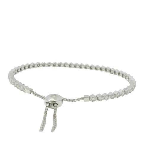 14k White Gold Natural Round Diamonds Adjustable Tennis Bracelet