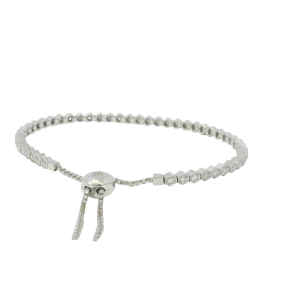 14k White Gold Natural Round Diamonds Adjustable Tennis Bracelet