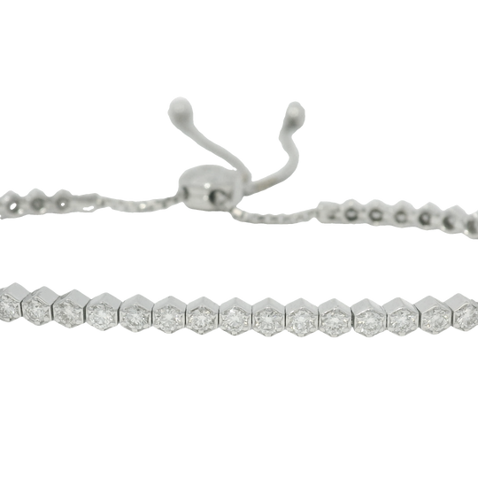 14k White Gold Natural Round Diamonds Adjustable Tennis Bracelet