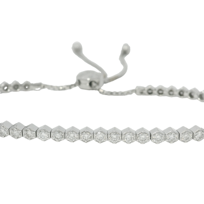 14k White Gold Natural Round Diamonds Adjustable Tennis Bracelet