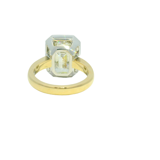 GIA 18k Two-Tone Gold Natural 8.73 Carat Emerald Cut Diamond Bezel Set Engagement Ring