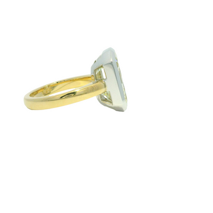 GIA 18k Two-Tone Gold Natural 8.73 Carat Emerald Cut Diamond Bezel Set Engagement Ring