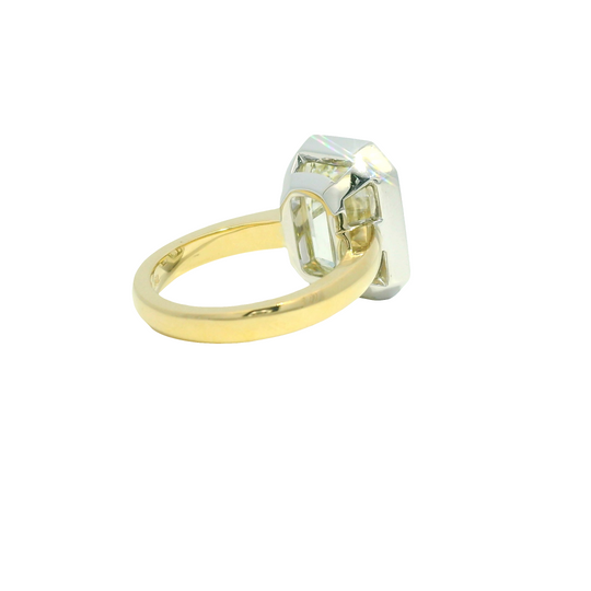 GIA 18k Two-Tone Gold Natural 8.73 Carat Emerald Cut Diamond Bezel Set Engagement Ring