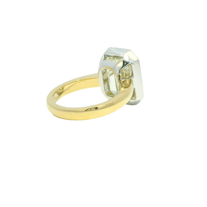 GIA 18k Two-Tone Gold Natural 8.73 Carat Emerald Cut Diamond Bezel Set Engagement Ring