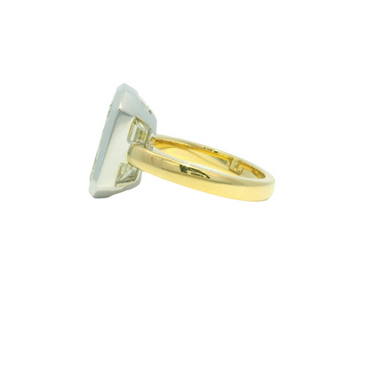 GIA 18k Two-Tone Gold Natural 8.73 Carat Emerald Cut Diamond Bezel Set Engagement Ring