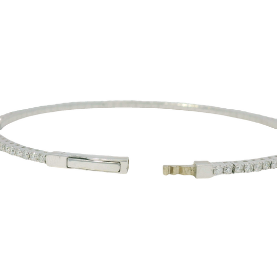 14K White Gold Natural Diamonds 1.58Cttw Flexible Bangle
