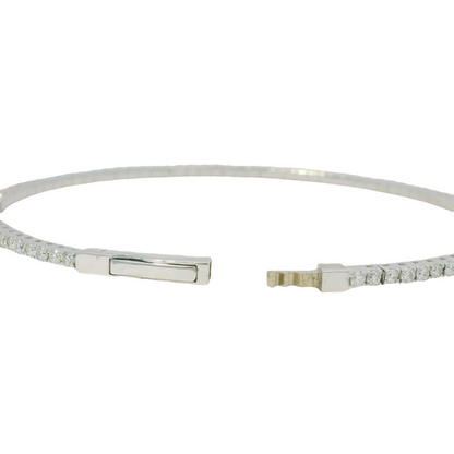 14K White Gold Natural Diamonds 1.58Cttw Flexible Bangle
