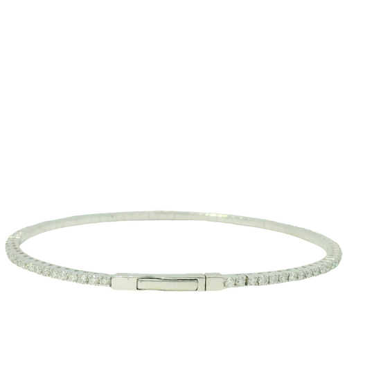 14K White Gold Natural Diamonds 1.58Cttw Flexible Bangle