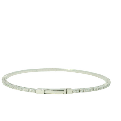 14K White Gold Natural Diamonds 1.58Cttw Flexible Bangle