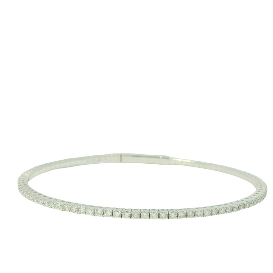 14K White Gold Natural Diamonds 1.58Cttw Flexible Bangle