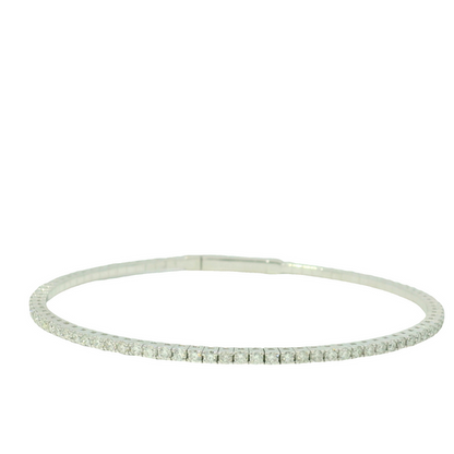 14K White Gold Natural Diamonds 1.58Cttw Flexible Bangle