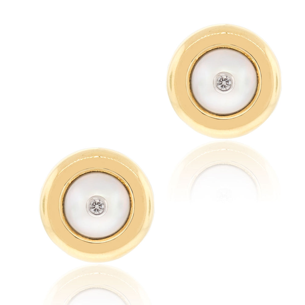 Tiffany & Co. 18k Yellow Gold 0.25ctw Diamond Pearl Earrings