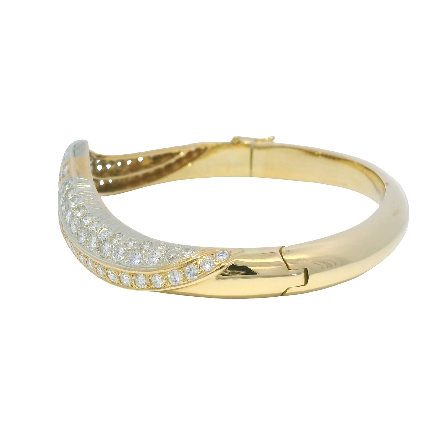 18k Yellow Gold Natural 2 Carat Diamond "V" Bangle