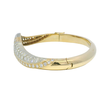 18k Yellow Gold Natural 2 Carat Diamond "V" Bangle