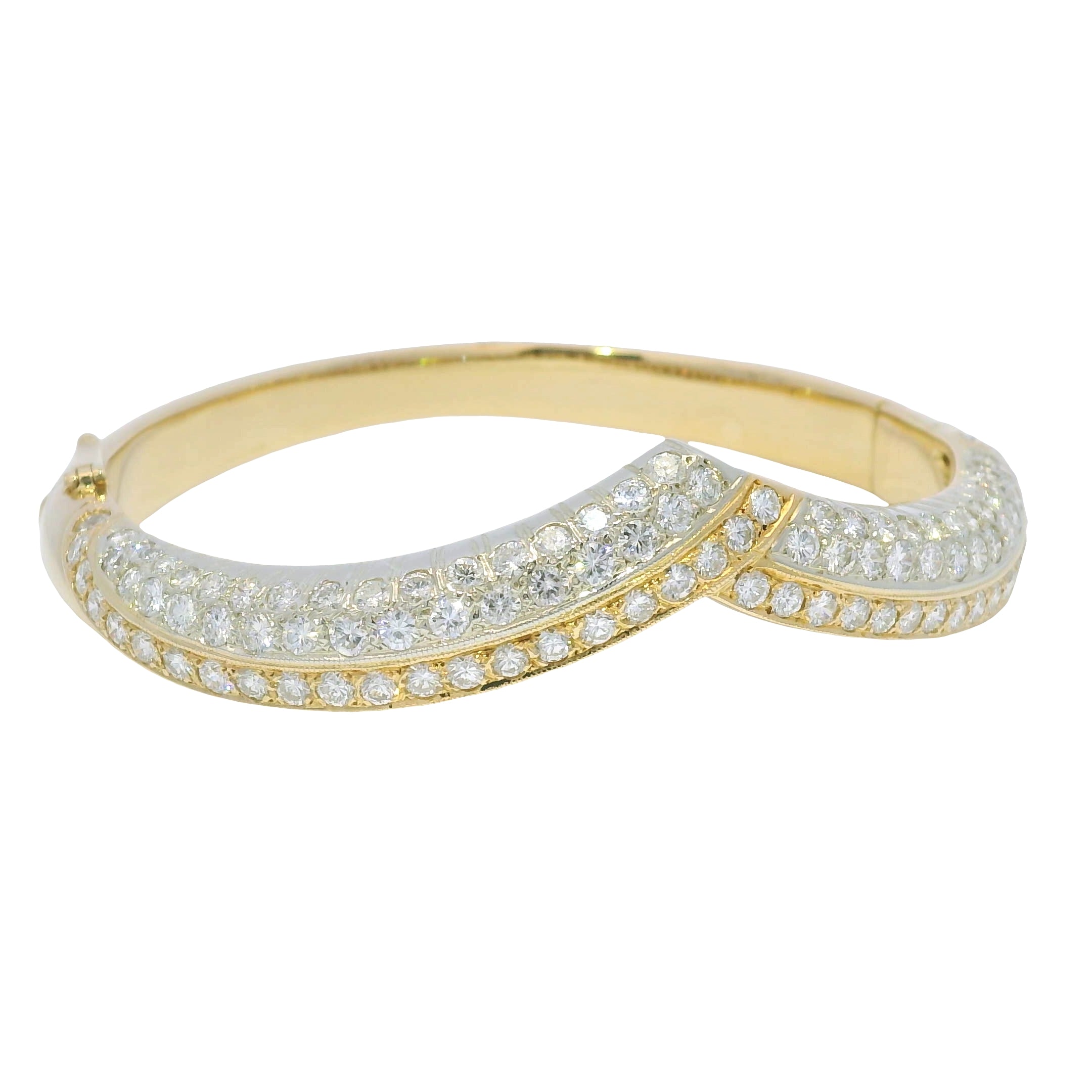 18k Yellow Gold Natural 2 Carat Diamond "V" Bangle