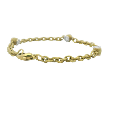 18K Yellow Gold Natural Bezel Set Diamond Station Ribbed Link Bracelet