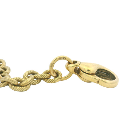 18K Yellow Gold Natural Bezel Set Diamond Station Ribbed Link Bracelet