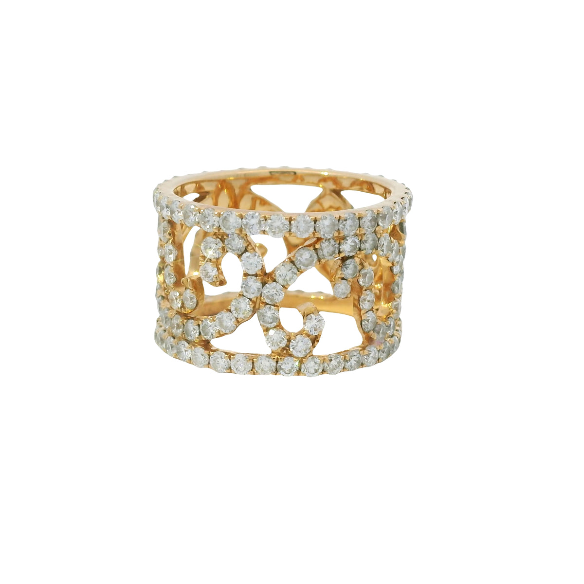 18K Rose Gold Natural 3.79 Carat Diamond Swirling Vines Ring