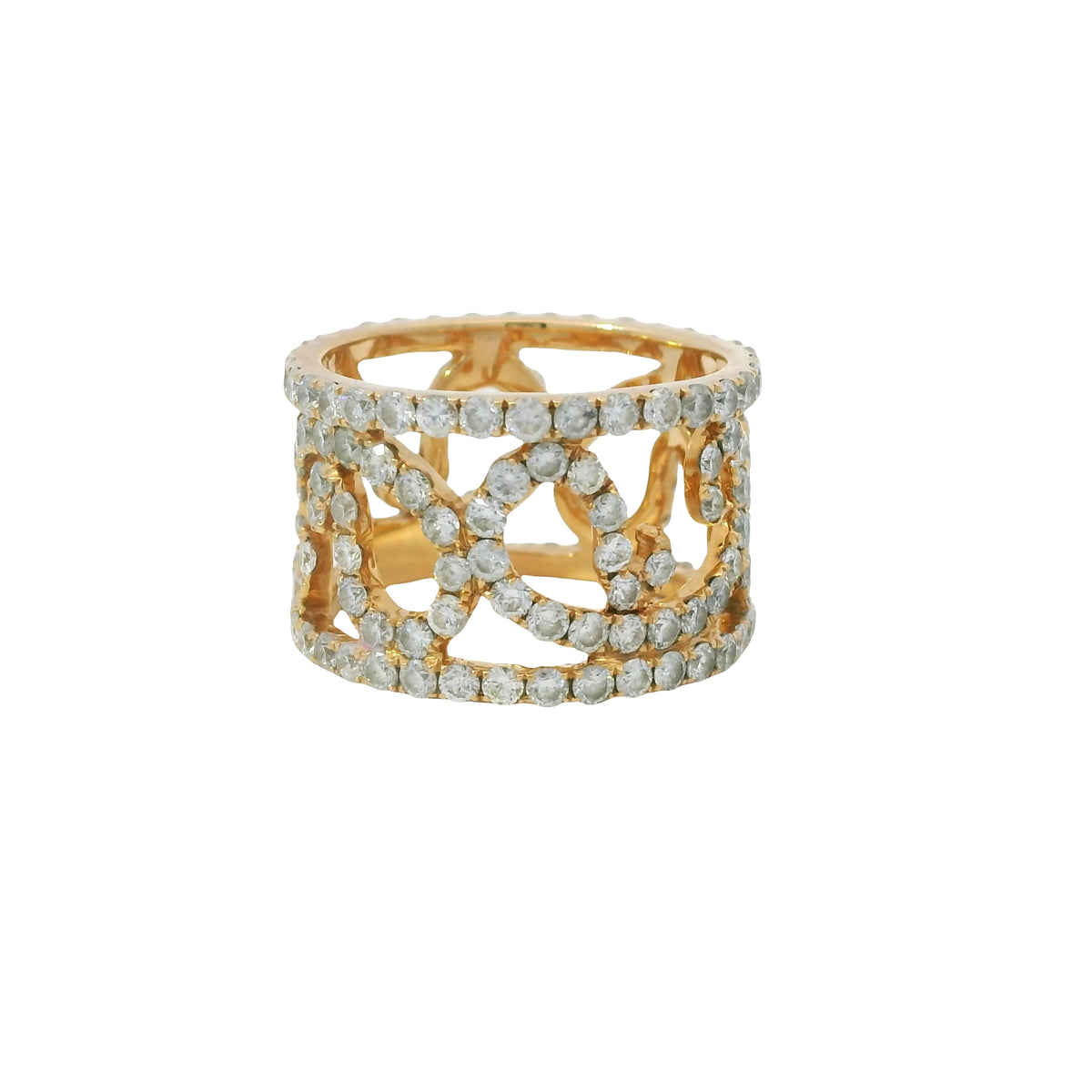 18K Rose Gold Natural 3.79 Carat Diamond Swirling Vines Ring